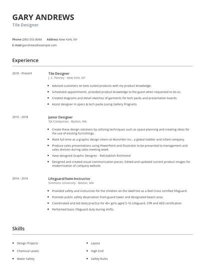 Tile Designer Resume