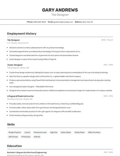 Tile Designer Resume