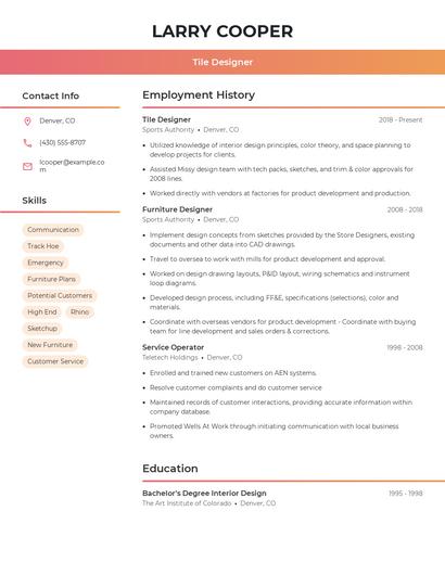 Tile Designer Resume