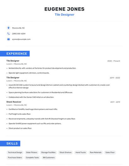 Tile Designer Resume