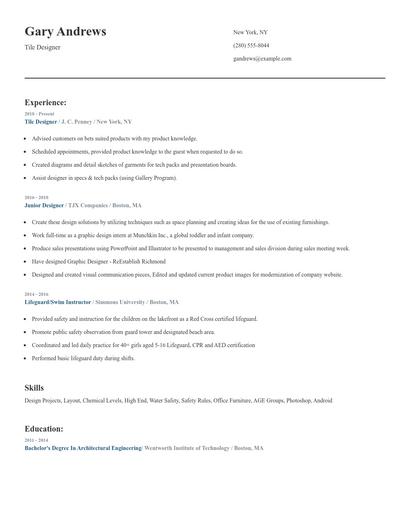 Tile Designer Resume