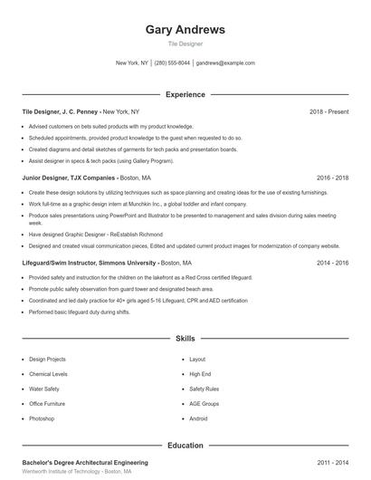 Tile Designer Resume