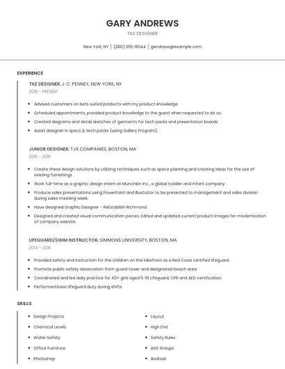 Tile Designer Resume