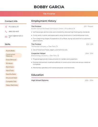 Tile Finisher Resume