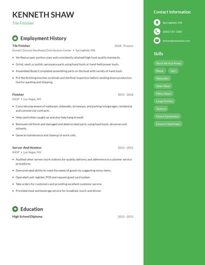 Tile Finisher Resume