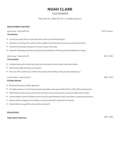 Tile Worker Resume