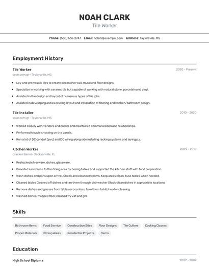 Tile Worker Resume