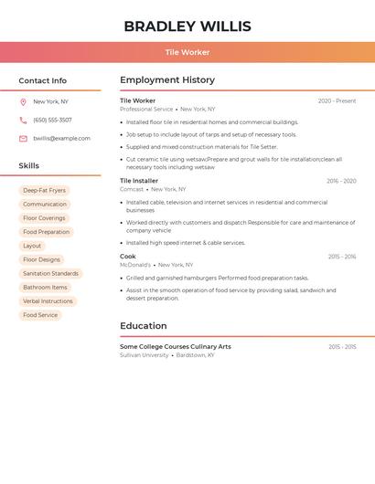 Tile Worker Resume