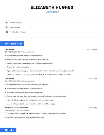 Tile Worker Resume