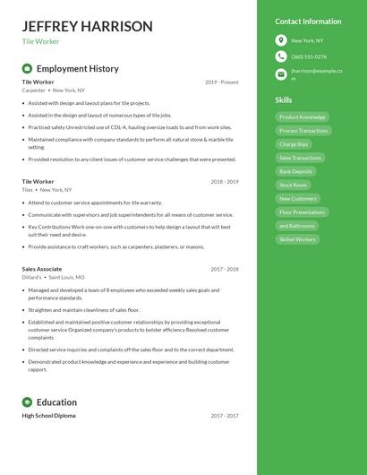 Tile Worker Resume