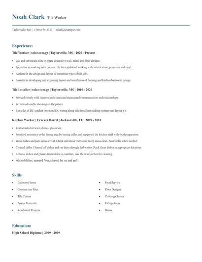 Tile Worker Resume