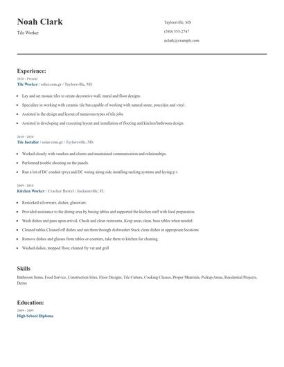 Tile Worker Resume