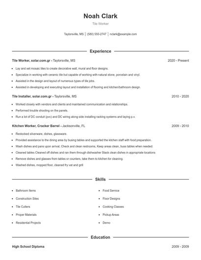Tile Worker Resume