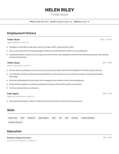 Timber Buyer Resume