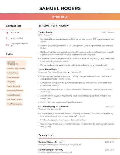 Timber Buyer Resume