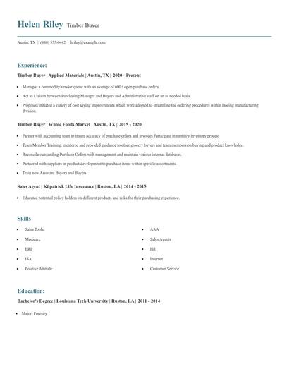 Timber Buyer Resume