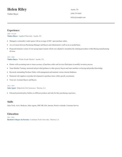 Timber Buyer Resume