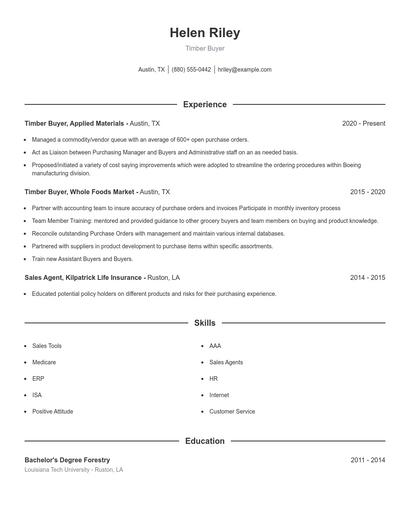 Timber Buyer Resume