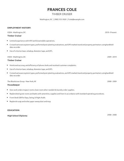 Timber Cruiser Resume
