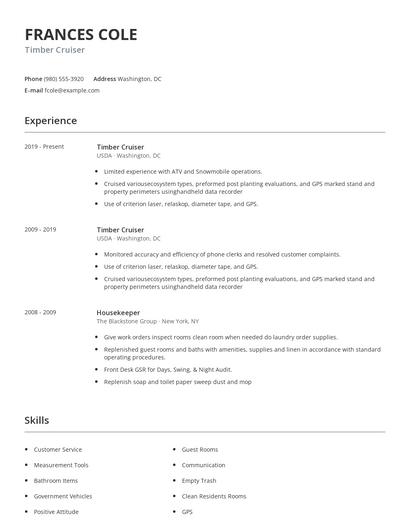 Timber Cruiser Resume