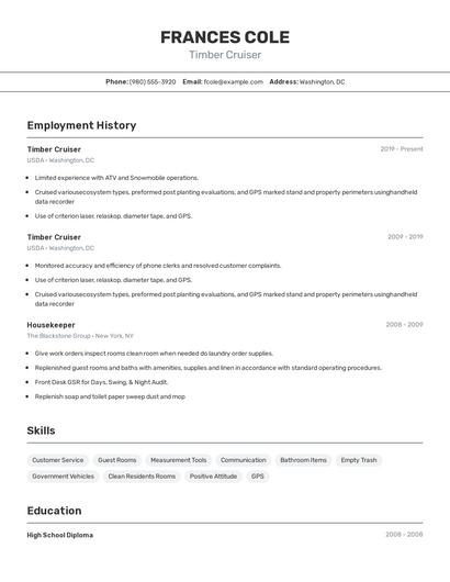 Timber Cruiser Resume