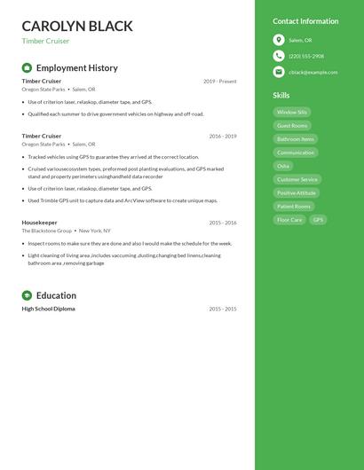 Timber Cruiser Resume