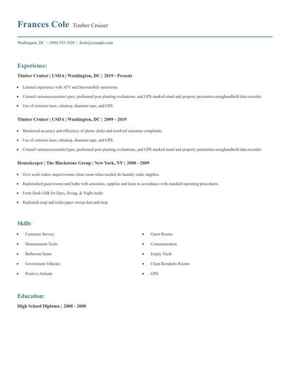 Timber Cruiser Resume