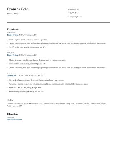 Timber Cruiser Resume