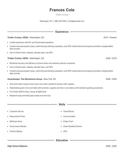 Timber Cruiser Resume