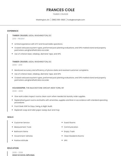 Timber Cruiser Resume