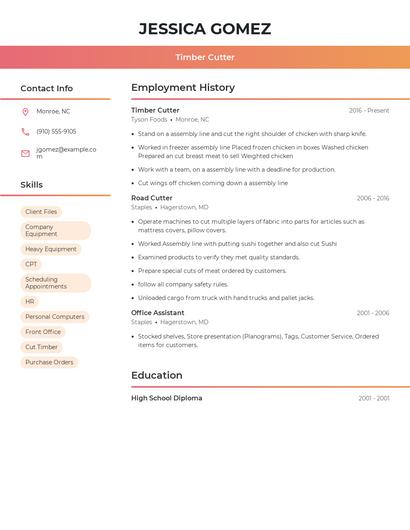 Timber Cutter Resume