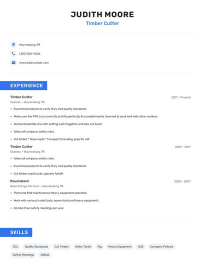 Timber Cutter Resume