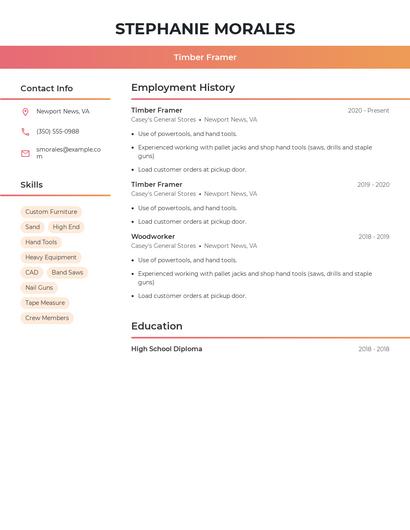 Timber Framer Resume