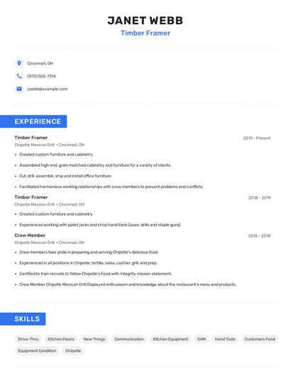Timber Framer Resume