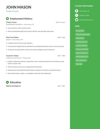 Timber Framer Resume