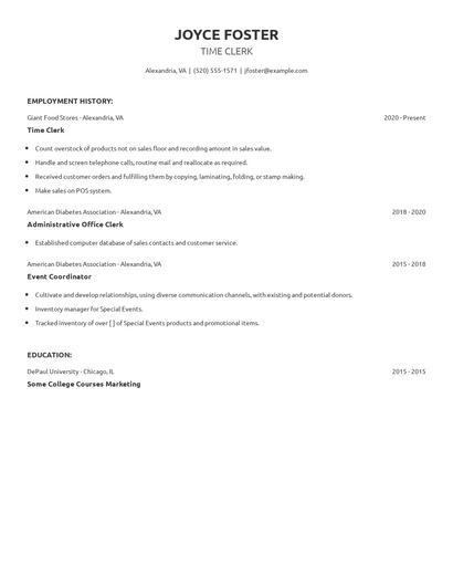 Time Clerk Resume