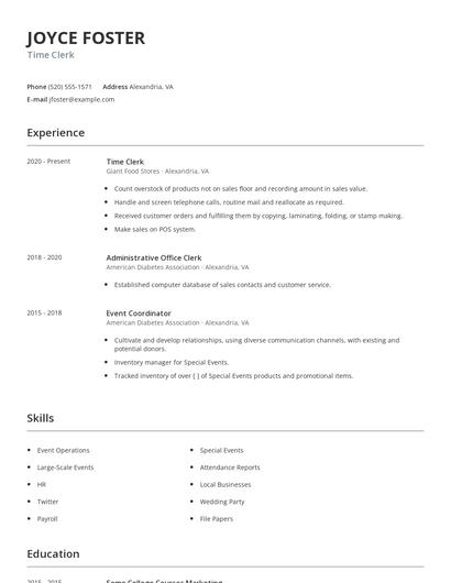 Time Clerk Resume