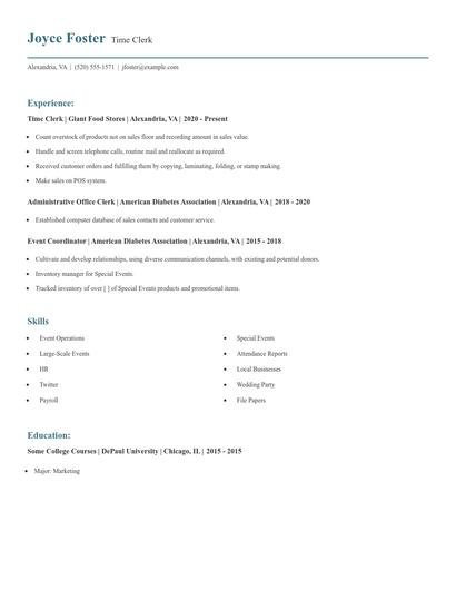 Time Clerk Resume