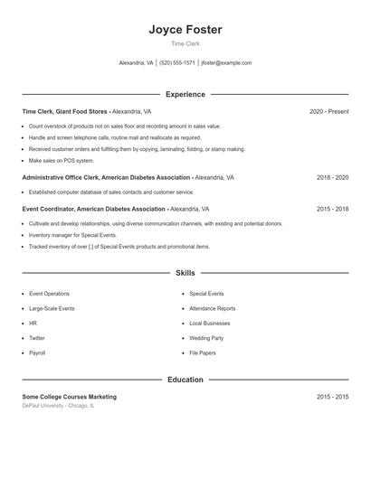 Time Clerk Resume