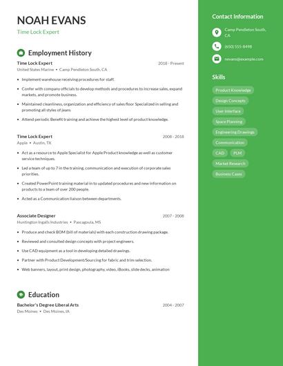 Time Lock Expert Resume