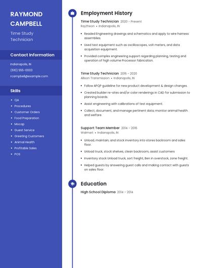 Time Study Technician Resume