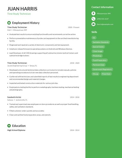 Time Study Technician Resume