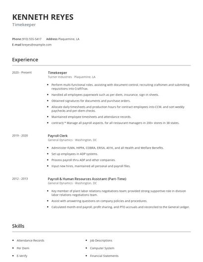 Timekeeper Resume