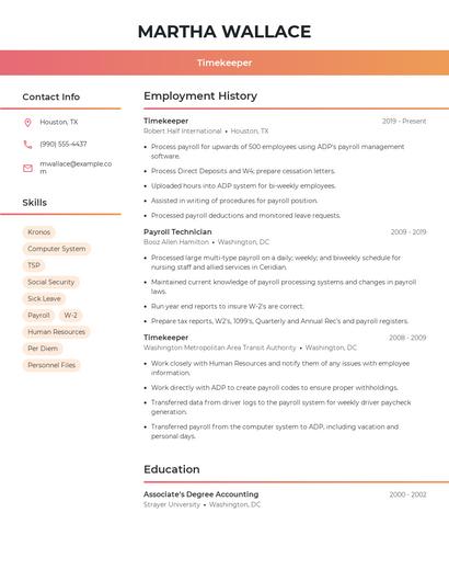 Timekeeper Resume
