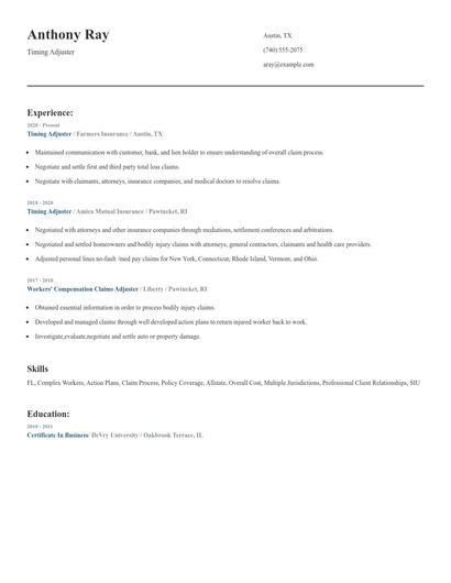 Timing Adjuster Resume