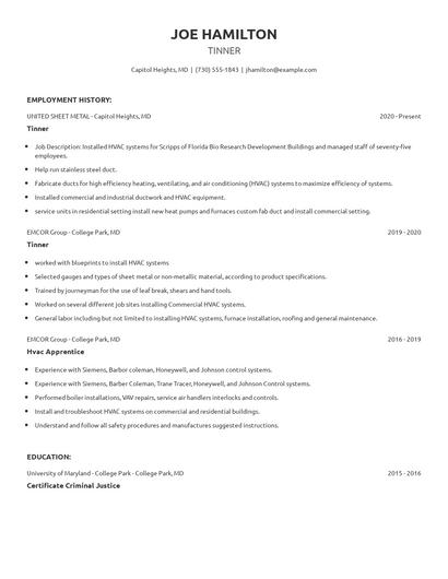 Tinner Resume