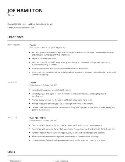 Tinner Resume