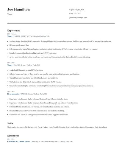Tinner Resume