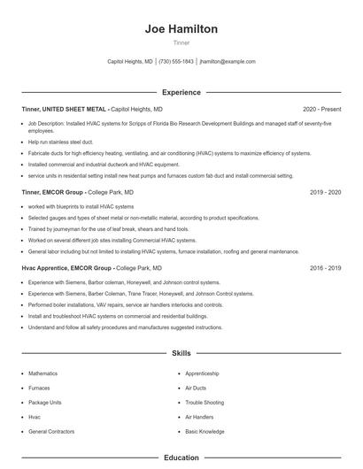 Tinner Resume