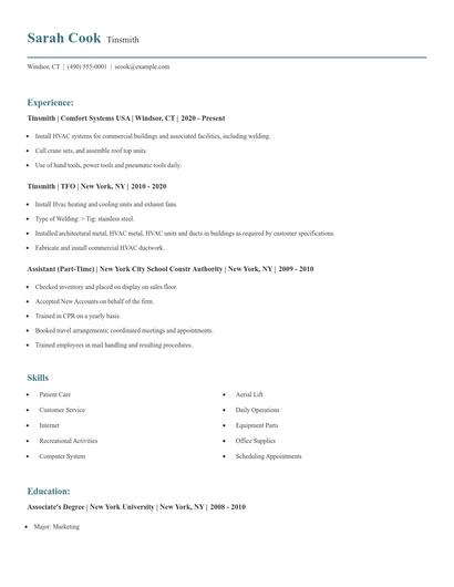 Tinsmith Resume